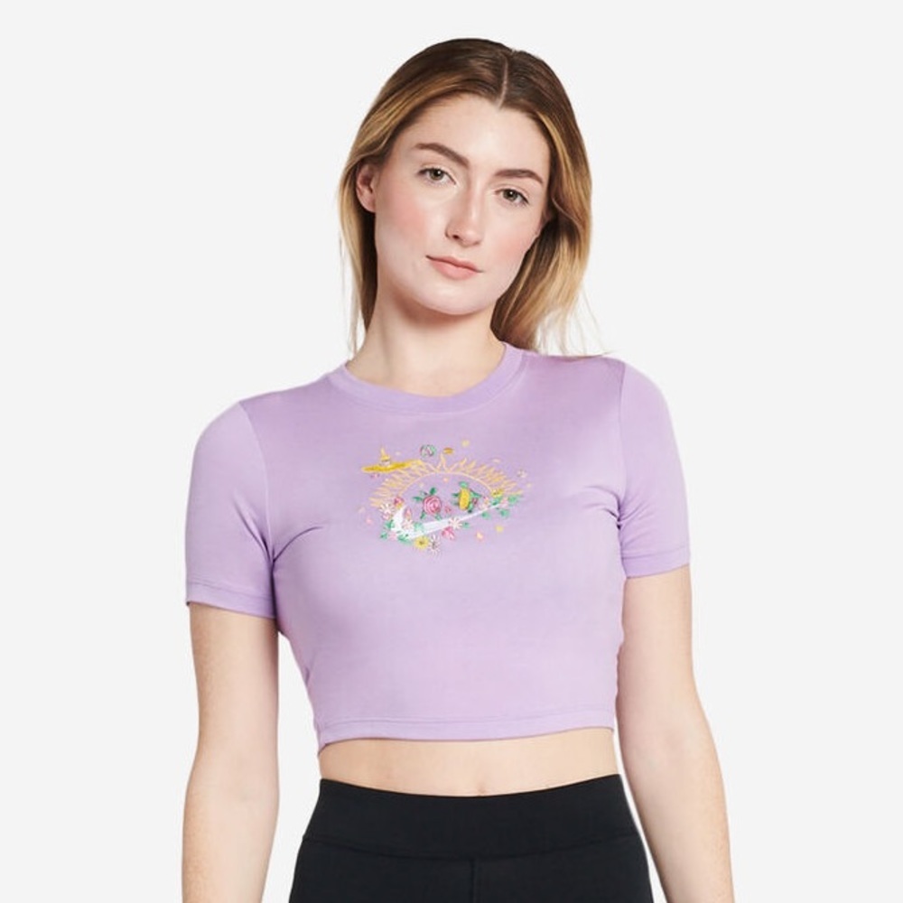 The Nike Tee Cropped Fitted Baby Tee Embroidered Dancing Turtle Swoosh